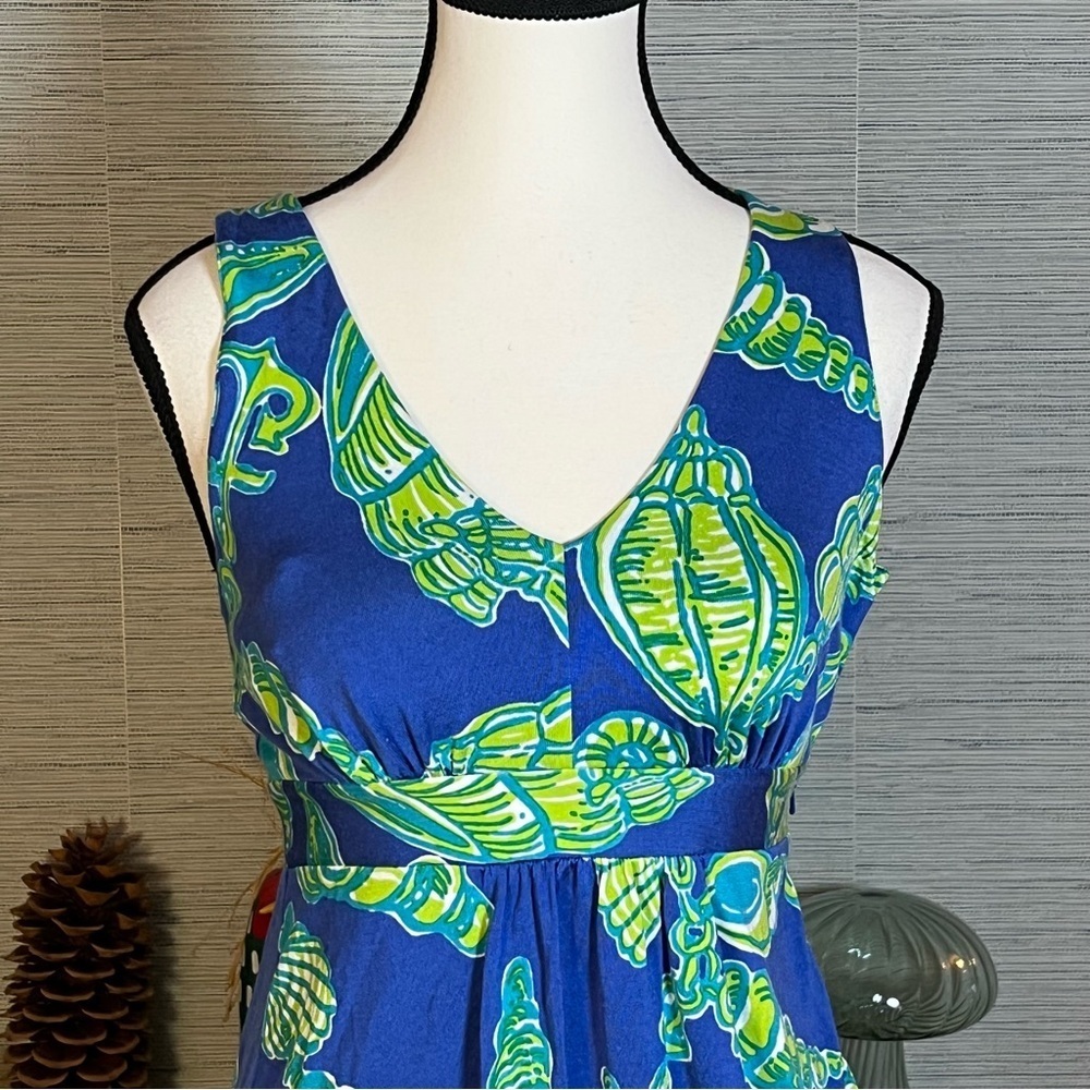 Lilly Pulitzer Patty Silk Blend Sleeveless Dress Blue Green Seashells Women’s XS - Picture 2 of 8